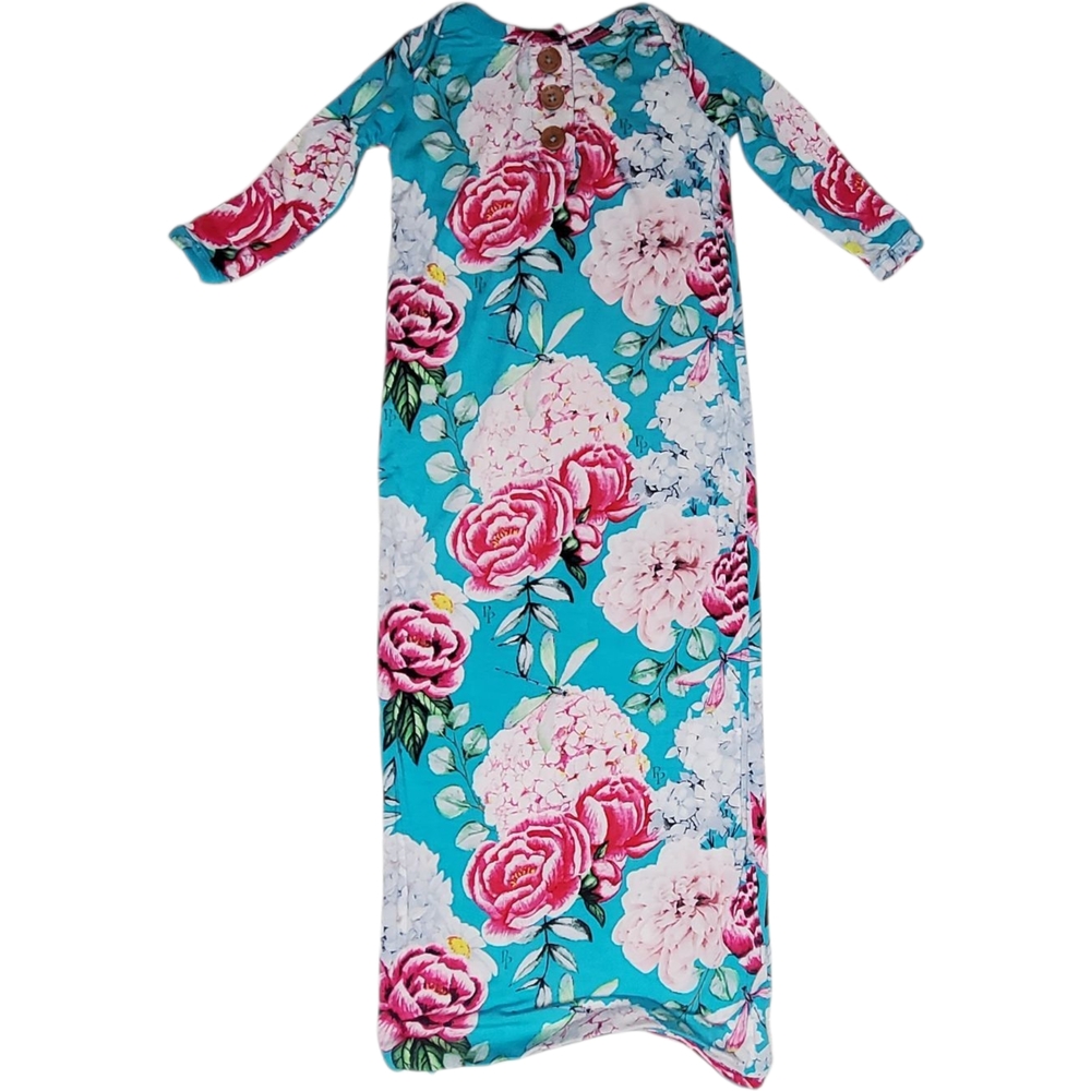 Posh Peanut Eloise Wood Button Zippered Gown Baby Girls 0-3 Months
